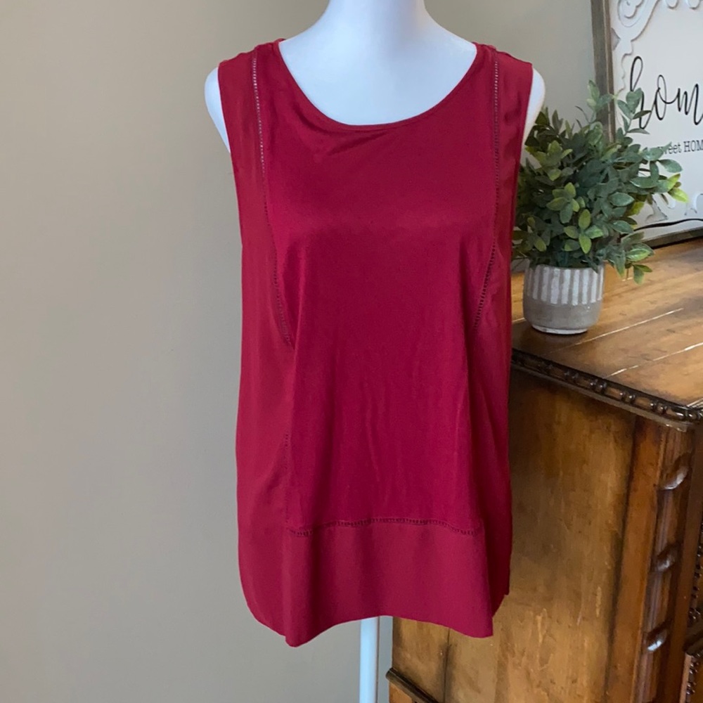 Loft+Brick Red Sleeveless Mixed Media Tunic Top